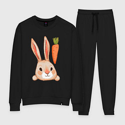 Костюм хлопковый женский Заяц с морковкой, цвет: черный