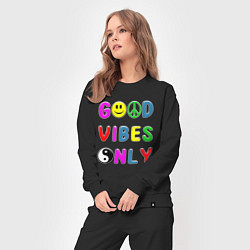 Костюм хлопковый женский Good vibes only, цвет: черный — фото 2