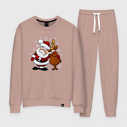Костюм хлопковый женский Санта и олень, цвет: пыльно-розовый