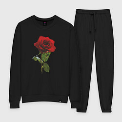 Костюм хлопковый женский Красивая красная роза, цвет: черный