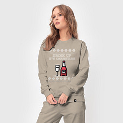 Костюм хлопковый женский Drink up its Christmas, цвет: миндальный — фото 2