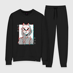 Костюм хлопковый женский Аниме девушка в маске кицунэ, цвет: черный