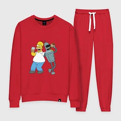 Костюм хлопковый женский Drunk Homer and Bender, цвет: красный