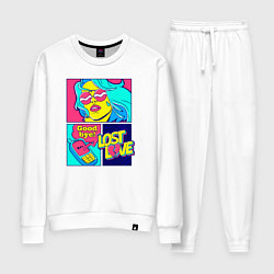 Костюм хлопковый женский Поп арт девушка с телефоном, цвет: белый