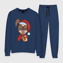 Женский костюм Кролик новогодний в шапке Деда Мороза с подарком