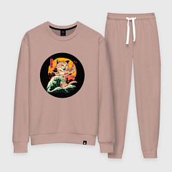 Костюм хлопковый женский Большой японский кот с суши, цвет: пыльно-розовый