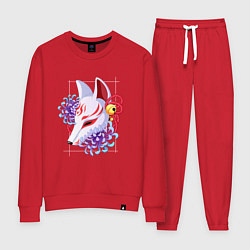 Костюм хлопковый женский Лисья маска и цветы, цвет: красный