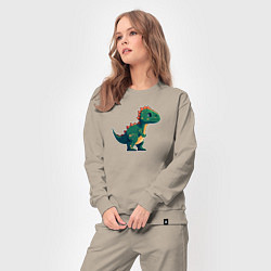 Костюм хлопковый женский Динозаврик пиксельный, цвет: миндальный — фото 2