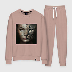 Костюм хлопковый женский Девушка рысь, цвет: пыльно-розовый