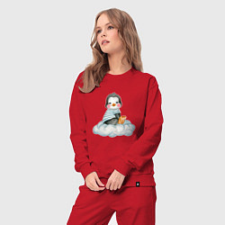 Костюм хлопковый женский Пингвин на облаке, цвет: красный — фото 2