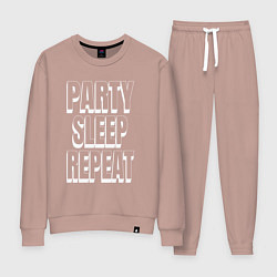 Женский костюм Party sleep repeat надпись с тенью