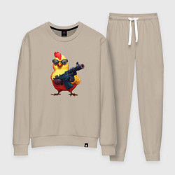 Костюм хлопковый женский Вооружен и опасен, цвет: миндальный