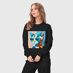 Костюм хлопковый женский Кот в темных очках Пикассо, цвет: черный — фото 2