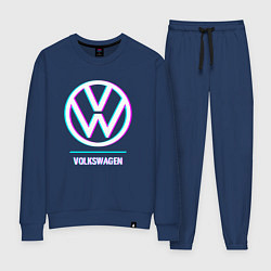 Костюм хлопковый женский Значок Volkswagen в стиле glitch, цвет: тёмно-синий