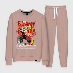 Костюм хлопковый женский Кёджуро Ренгоку аниме, цвет: пыльно-розовый