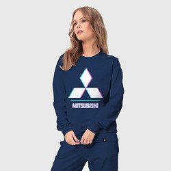 Костюм хлопковый женский Значок Mitsubishi в стиле glitch, цвет: тёмно-синий — фото 2