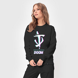 Костюм хлопковый женский Doom в стиле glitch и баги графики, цвет: черный — фото 2