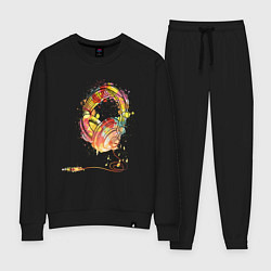 Костюм хлопковый женский Наушники проводные, цвет: черный