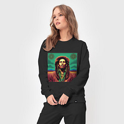 Костюм хлопковый женский Digital Art Bob Marley in the field, цвет: черный — фото 2