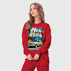 Костюм хлопковый женский Viva Cuba - car - retro, цвет: красный — фото 2