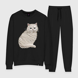 Костюм хлопковый женский Вышивка Кот, цвет: черный