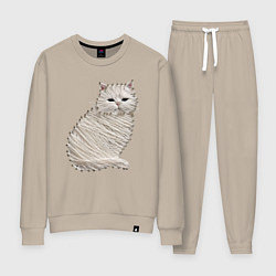 Костюм хлопковый женский Вышивка Кот, цвет: миндальный