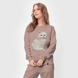 Костюм хлопковый женский Вышивка Кот, цвет: пыльно-розовый — фото 2