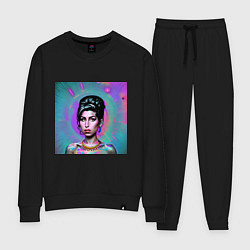 Костюм хлопковый женский Amy Winehouse Great Glitch Art, цвет: черный