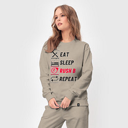 Костюм хлопковый женский Eat sleep rush b repeat, цвет: миндальный — фото 2