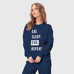 Костюм хлопковый женский Eat Sleep EXO Repeat, цвет: тёмно-синий — фото 2