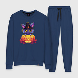 Костюм хлопковый женский Милый котик и тыква - Хэллоуин, цвет: тёмно-синий