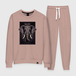 Костюм хлопковый женский Слон с красивыми узорами, цвет: пыльно-розовый
