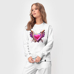 Костюм хлопковый женский Светящее сердце с крыльями, цвет: белый — фото 2