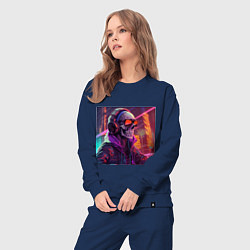 Костюм хлопковый женский Скелет в куртке в лучах неонового света, цвет: тёмно-синий — фото 2
