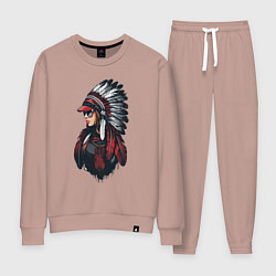 Костюм хлопковый женский Девушка вождь индейцев в кепке и очках, цвет: пыльно-розовый