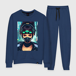 Костюм хлопковый женский Cool girl - cyberpunk - neural network, цвет: тёмно-синий