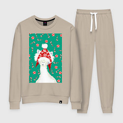 Костюм хлопковый женский Лама - альпака в ушанке, цвет: миндальный