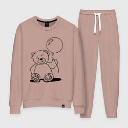 Костюм хлопковый женский Мишка с воздушным шариком - раскраска, цвет: пыльно-розовый
