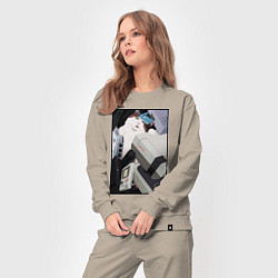 Костюм хлопковый женский Кот в ретро консолях, цвет: миндальный — фото 2