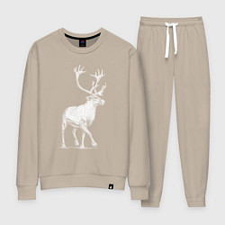 Костюм хлопковый женский Северный олень белый спереди, цвет: миндальный