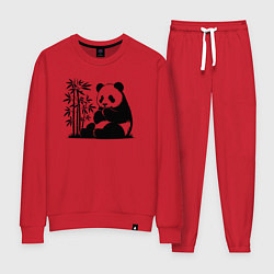 Костюм хлопковый женский Сидящая чёрная панда рядом с бамбуком, цвет: красный