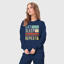 Костюм хлопковый женский Eat sleep Palworld rpeat, цвет: тёмно-синий — фото 2