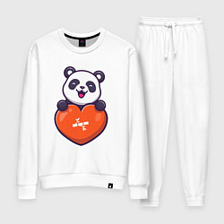Костюм хлопковый женский Сердечная панда, цвет: белый