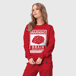 Костюм хлопковый женский Warning - high brain activity, цвет: красный — фото 2