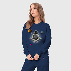 Костюм хлопковый женский Космонавт в позе лотоса йога, цвет: тёмно-синий — фото 2