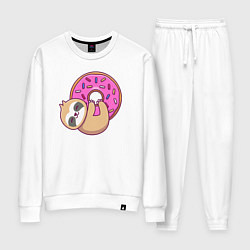Костюм хлопковый женский Ленивец с пончиком, цвет: белый