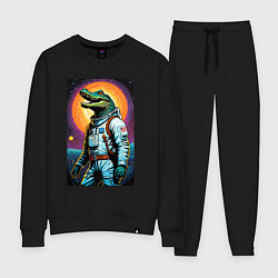 Костюм хлопковый женский Крокодил космонавт - нейросеть, цвет: черный