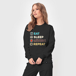 Костюм хлопковый женский Eat sleep roblox repeat art, цвет: черный — фото 2