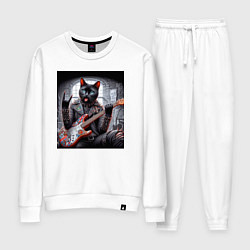 Костюм хлопковый женский Чёрный котяра рок гитарист, цвет: белый