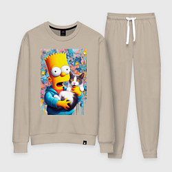 Костюм хлопковый женский Bart Simpson with a kitten - ai art, цвет: миндальный